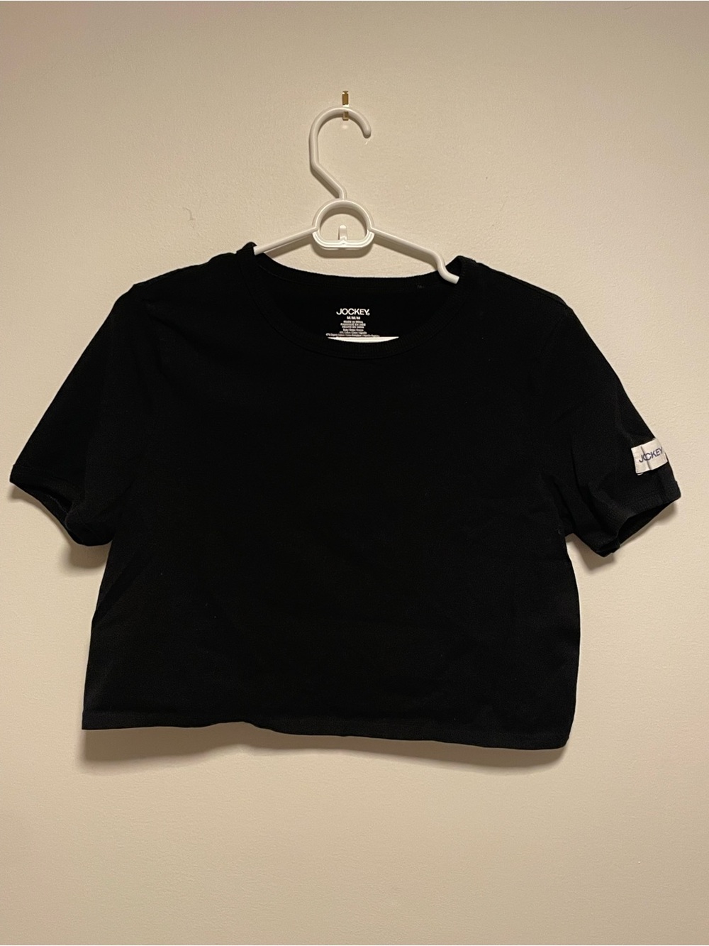 Jockey Black Cropped Crew Tee with Sleeve Logo